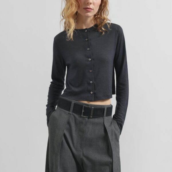 The Frankie Shop Vinni Thin Wool Cardigan – Navy, view 3