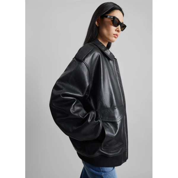 The Frankie Shop Viper Leather Jacket - Black - Oversized Minimalist Jackets in Black - Shop at Luxury Shoes 