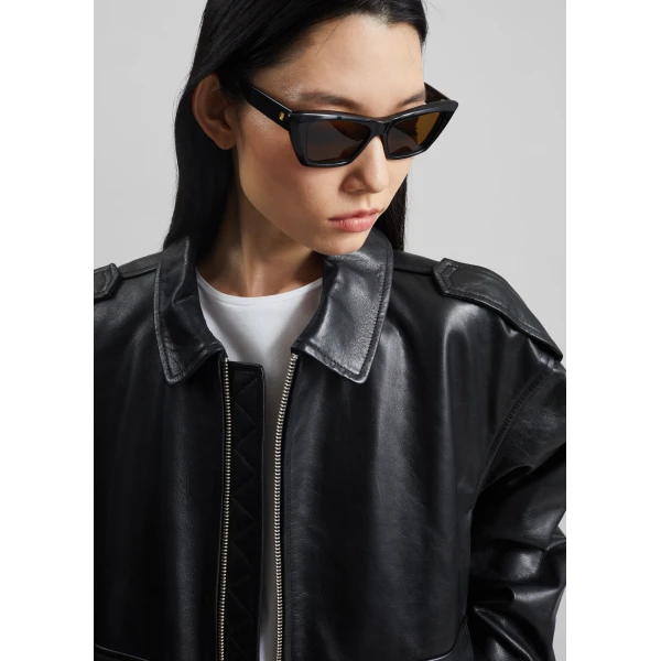 The Frankie Shop Viper Leather Jacket - Black - Oversized Minimalist Jackets in Black - Shop at Luxury Shoes 