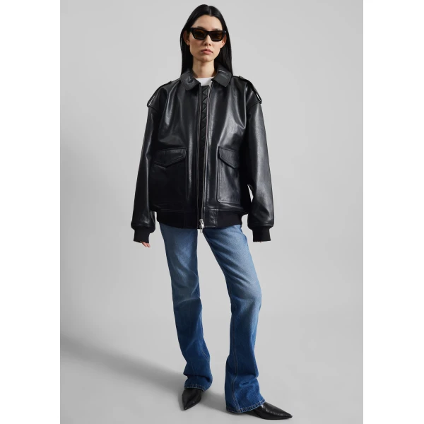 The Frankie Shop Viper Leather Jacket - Black - Oversized Minimalist Jackets in Black - Shop at Luxury Shoes 