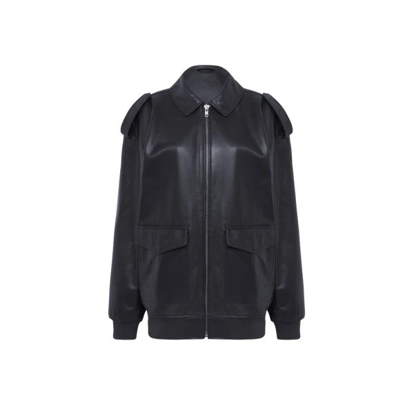 The Frankie Shop Viper Leather Jacket - Black - Oversized Minimalist Jackets in Black - Shop at Luxury Shoes 