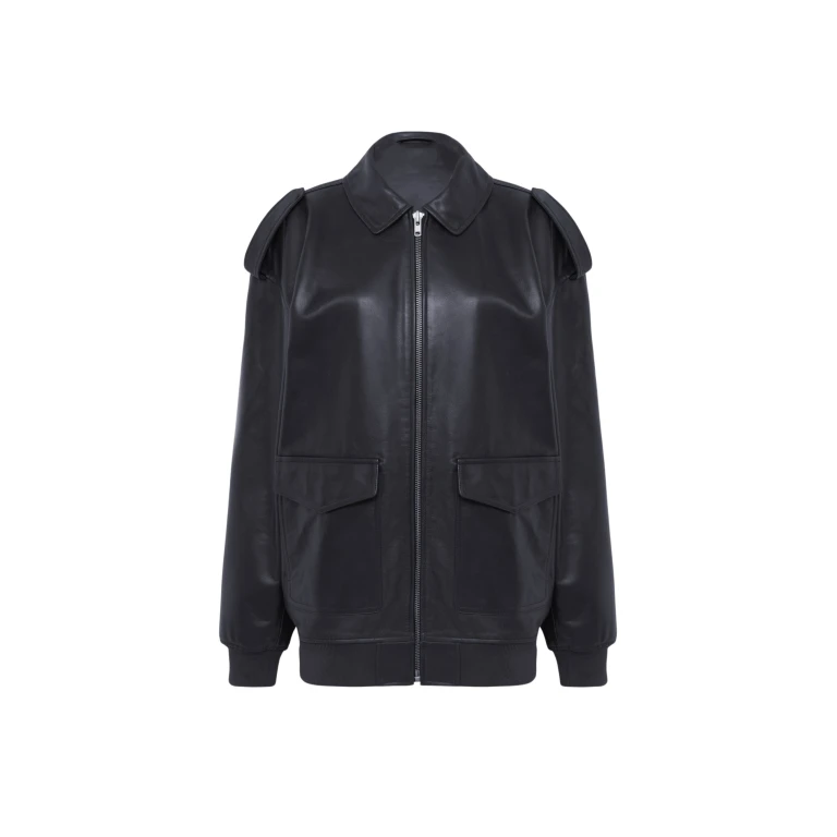 The Frankie Shop Viper Leather Jacket - Black - Oversized Minimalist Jackets in Black - Shop at Luxury Shoes 