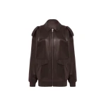 The Frankie Shop Viper Leather Jacket - Brown - Oversized Minimalist Jackets in Beige - Shop at Luxury Shoes 