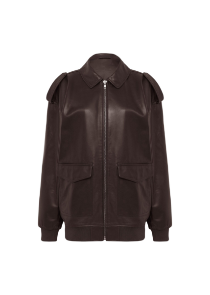 The Frankie Shop Viper Leather Jacket - Brown - Oversized Minimalist Jackets in Beige - Shop at Luxury Shoes 