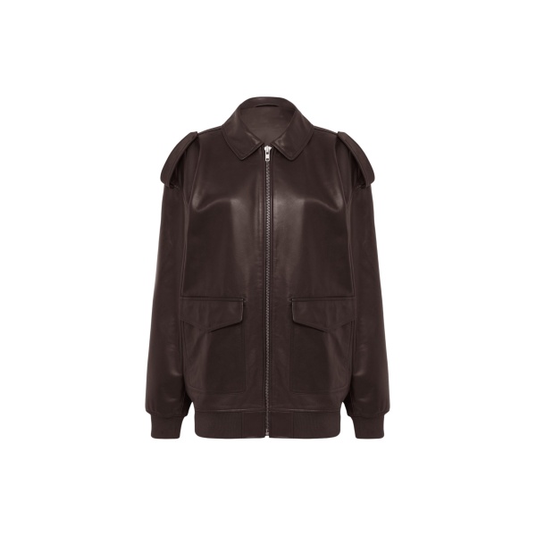 The Frankie Shop Viper Leather Jacket - Brown - Oversized Minimalist Jackets in Beige - Shop at Luxury Shoes 