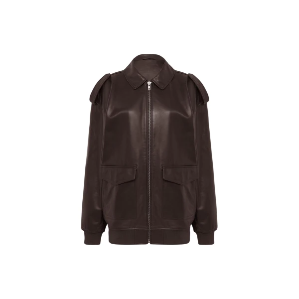 The Frankie Shop Viper Leather Jacket - Brown - Oversized Minimalist Jackets in Beige - Shop at Luxury Shoes 