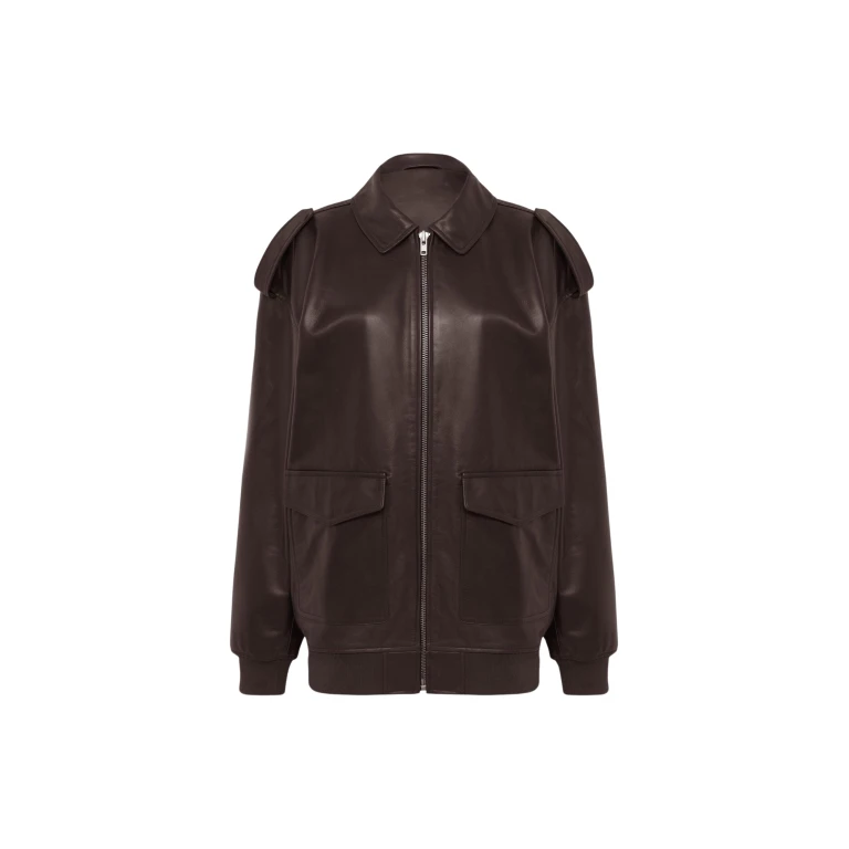 The Frankie Shop Viper Leather Jacket - Brown - Oversized Minimalist Jackets in Beige - Shop at Luxury Shoes 