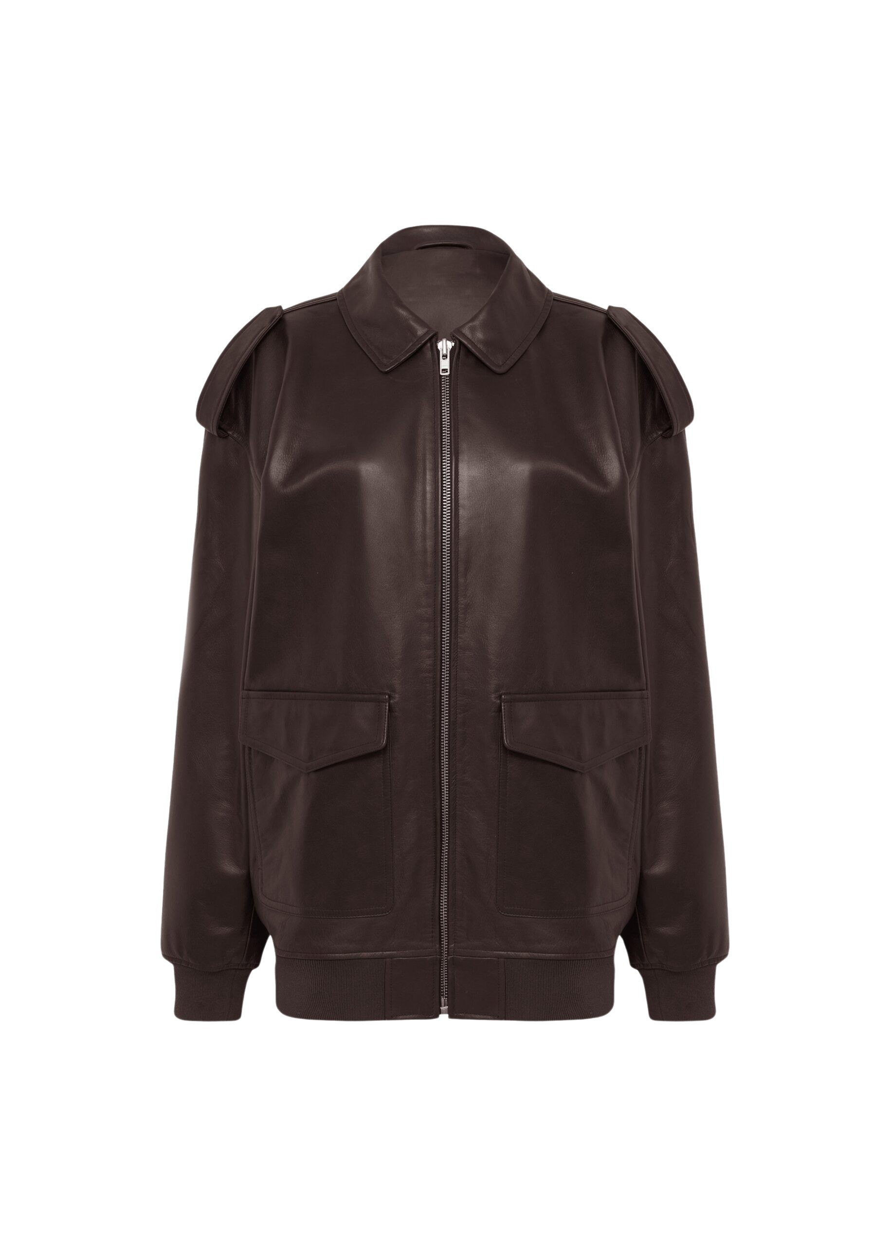 The Frankie Shop Viper Leather Jacket - Brown - Oversized Minimalist Jackets in Beige - Shop at Luxury Shoes 