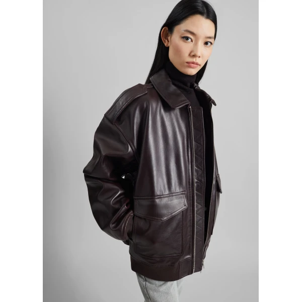 The Frankie Shop Viper Leather Jacket - Dark Plum - Oversized Minimalist Jackets in Purple - Shop at Luxury Shoes 