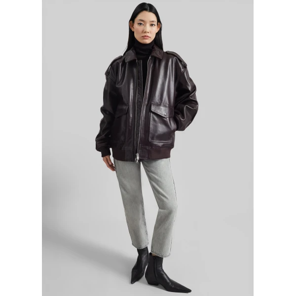 The Frankie Shop Viper Leather Jacket - Dark Plum - Oversized Minimalist Jackets in Purple - Shop at Luxury Shoes 