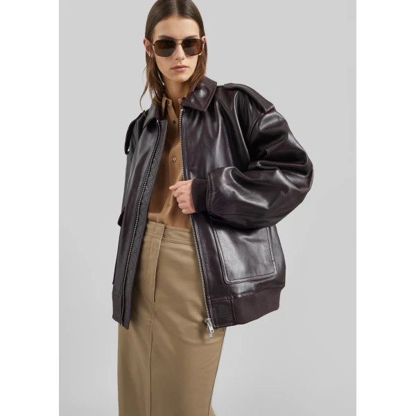The Frankie Shop Viper Leather Jacket - Dark Plum - Oversized Minimalist Jackets in Purple - Shop at Luxury Shoes 