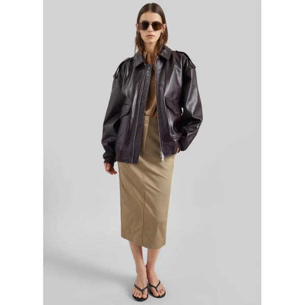 The Frankie Shop Viper Leather Jacket - Dark Plum - Oversized Minimalist Jackets in Purple - Shop at Luxury Shoes 