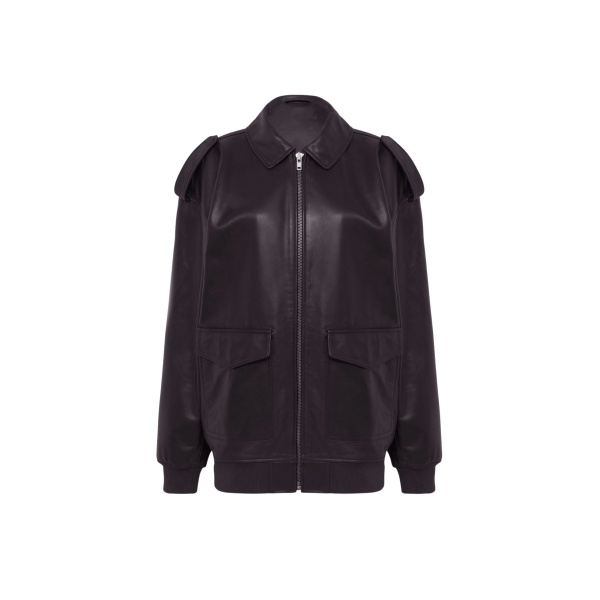 The Frankie Shop Viper Leather Jacket - Dark Plum - Oversized Minimalist Jackets in Purple - Shop at Luxury Shoes 