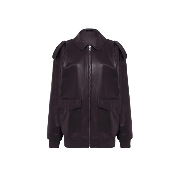 The Frankie Shop Viper Leather Jacket - Dark Plum - Oversized Minimalist Jackets in Purple - Shop at Luxury Shoes 