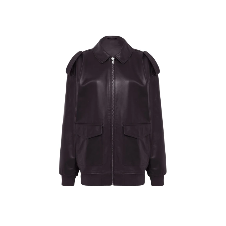The Frankie Shop Viper Leather Jacket - Dark Plum - Oversized Minimalist Jackets in Purple - Shop at Luxury Shoes 