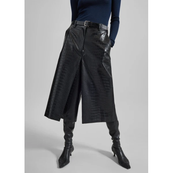 The Frankie Shop Vivonne Croc Faux Leather Culottes - Black - Oversized Minimalist Shorts in Black - Shop at Luxury Shoes 