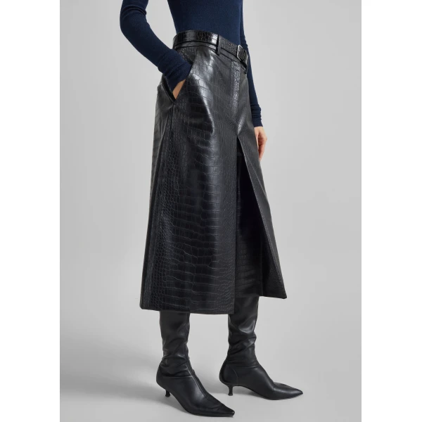 The Frankie Shop Vivonne Croc Faux Leather Culottes - Black - Oversized Minimalist Shorts in Black - Shop at Luxury Shoes 