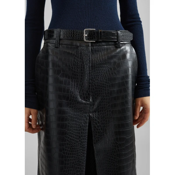 The Frankie Shop Vivonne Croc Faux Leather Culottes - Black - Oversized Minimalist Shorts in Black - Shop at Luxury Shoes 