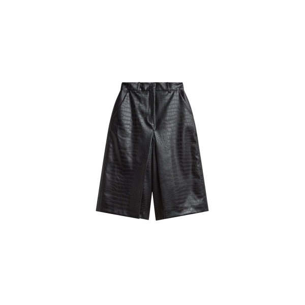 The Frankie Shop Vivonne Croc Faux Leather Culottes - Black - Oversized Minimalist Shorts in Black - Shop at Luxury Shoes 