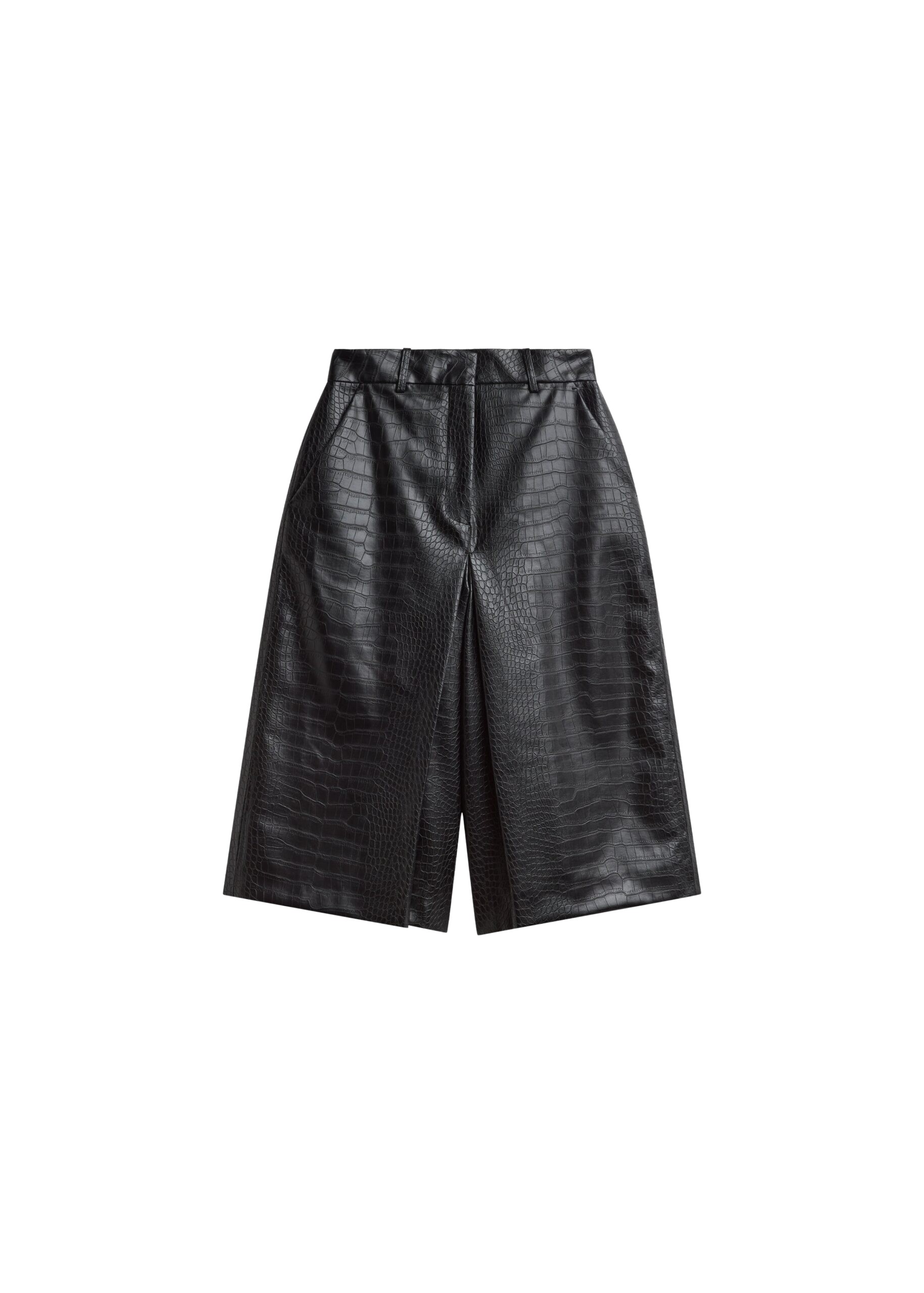 The Frankie Shop Vivonne Croc Faux Leather Culottes – Black Shorts