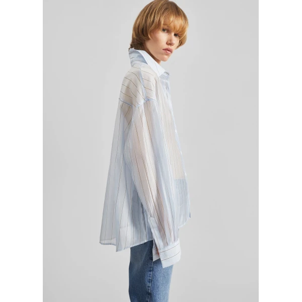 The Frankie Shop Vranor Light Sheer Shirt - Light Blue/Black Stripe - Oversized Minimalist Tops in Multicolour - Shop at Luxury Shoes 