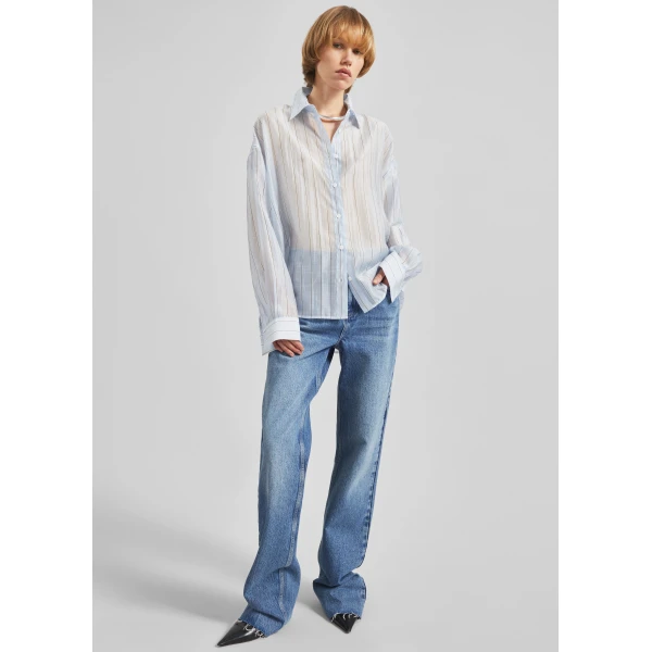 The Frankie Shop Vranor Light Sheer Shirt - Light Blue/Black Stripe - Oversized Minimalist Tops in Multicolour - Shop at Luxury Shoes 