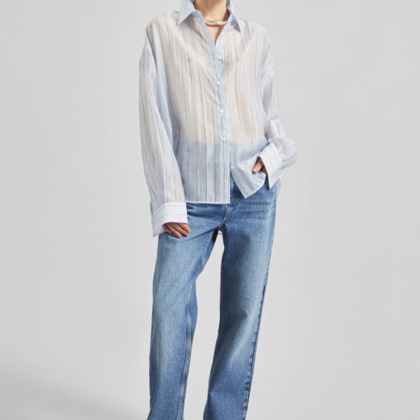 The Frankie Shop Vranor Light Sheer Shirt – Light Blue/Black Stripe, view 3