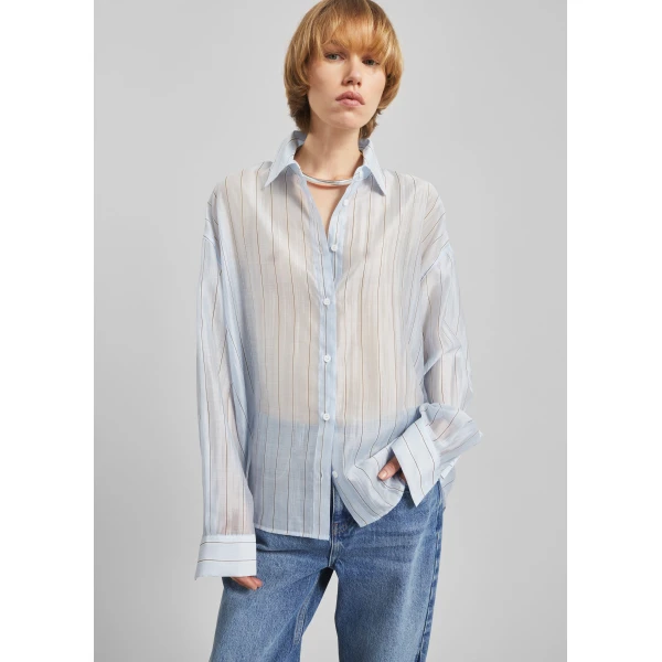 The Frankie Shop Vranor Light Sheer Shirt - Light Blue/Black Stripe - Oversized Minimalist Tops in Multicolour - Shop at Luxury Shoes 