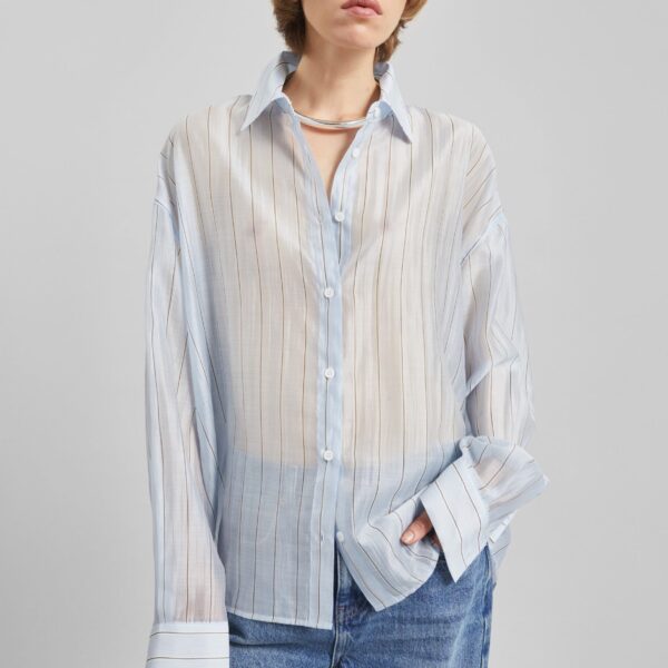 The Frankie Shop Vranor Light Sheer Shirt – Light Blue/Black Stripe, view 4