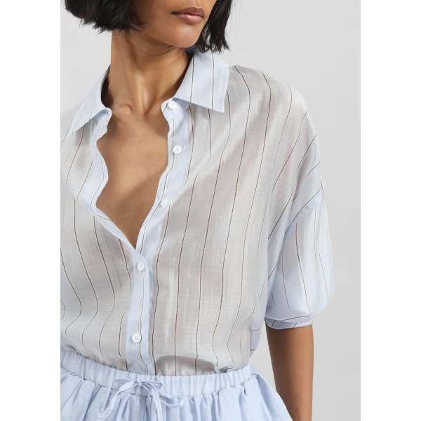 The Frankie Shop Vranor Light Sheer Shirt - Light Blue/Black Stripe - Oversized Minimalist Tops in Multicolour - Shop at Luxury Shoes 
