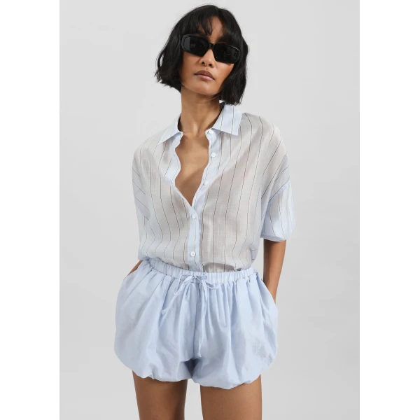 The Frankie Shop Vranor Light Sheer Shirt - Light Blue/Black Stripe - Oversized Minimalist Tops in Multicolour - Shop at Luxury Shoes 