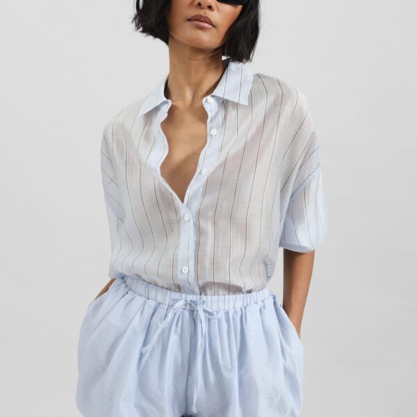 The Frankie Shop Vranor Light Sheer Shirt – Light Blue/Black Stripe, view 6