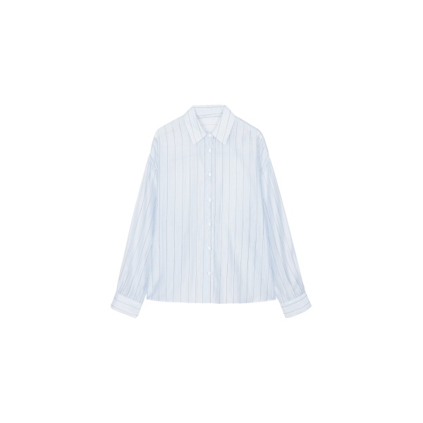 The Frankie Shop Vranor Light Sheer Shirt - Light Blue/Black Stripe - Oversized Minimalist Tops in Multicolour - Shop at Luxury Shoes 