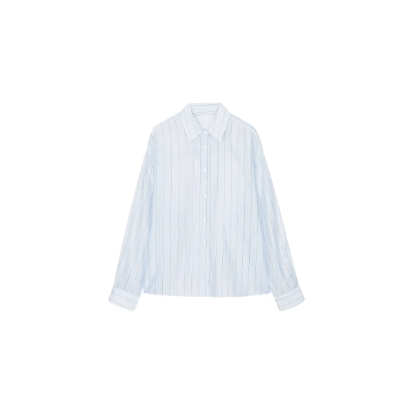 The Frankie Shop Vranor Light Sheer Shirt - Light Blue/Black Stripe - Oversized Minimalist Tops in Multicolour - Shop at Luxury Shoes 