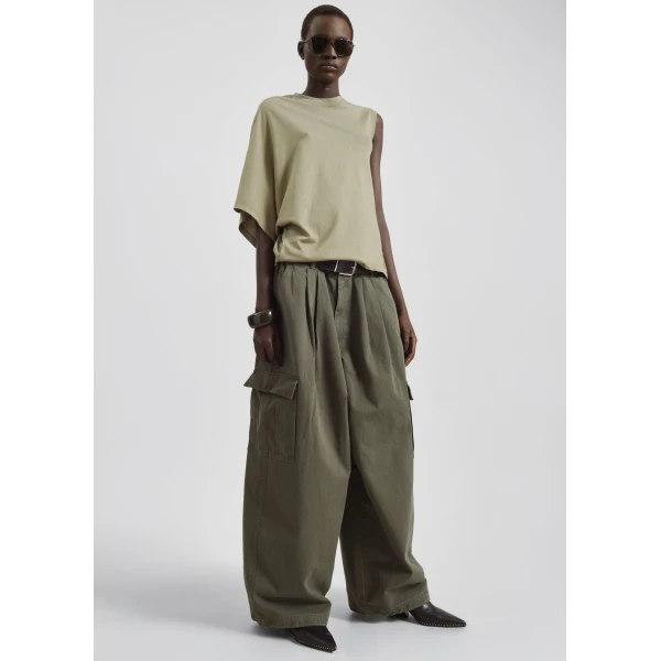 The Frankie Shop Wandle Cargo Pants - Khaki - Oversized Minimalist Pants in Green - Shop at Luxury Shoes 