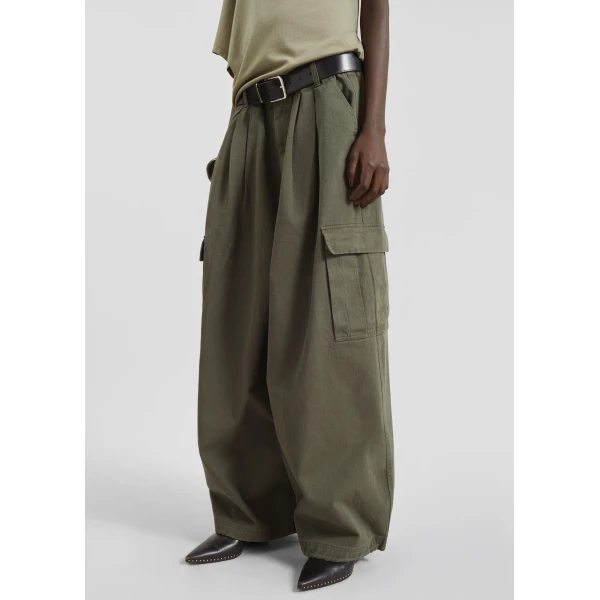 The Frankie Shop Wandle Cargo Pants - Khaki - Oversized Minimalist Pants in Green - Shop at Luxury Shoes 