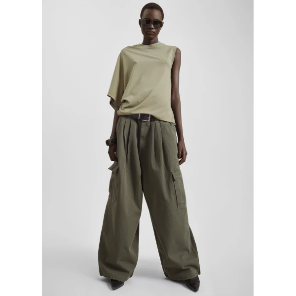 The Frankie Shop Wandle Cargo Pants - Khaki - Oversized Minimalist Pants in Green - Shop at Luxury Shoes 