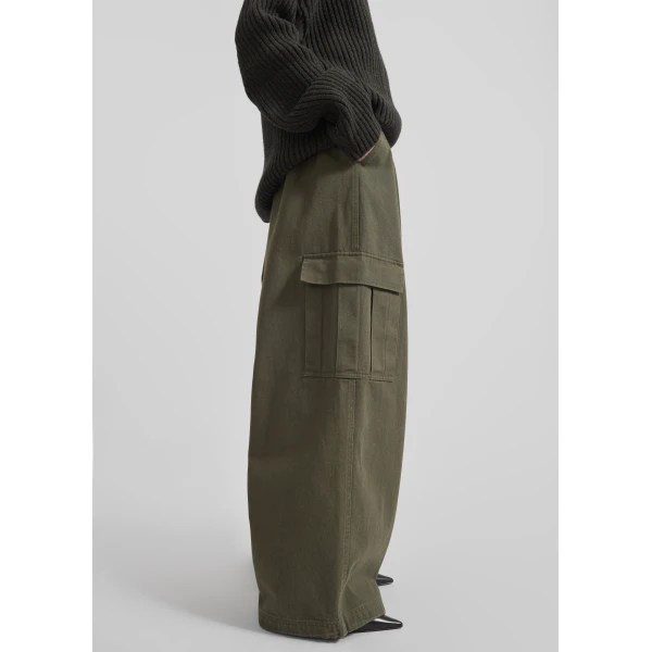 The Frankie Shop Wandle Cargo Pants - Khaki - Oversized Minimalist Pants in Green - Shop at Luxury Shoes 