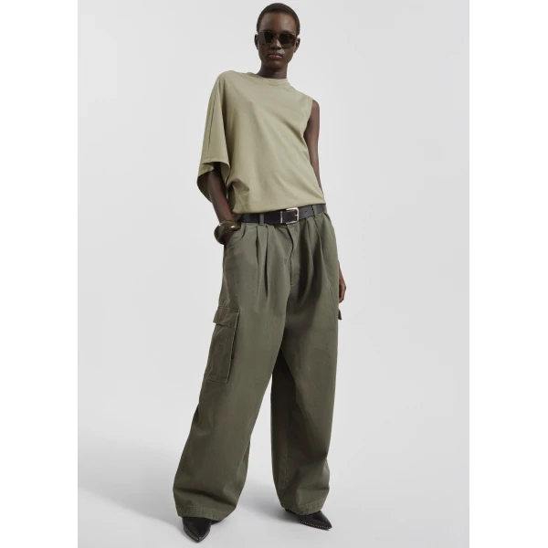 The Frankie Shop Wandle Cargo Pants - Khaki - Oversized Minimalist Pants in Green - Shop at Luxury Shoes 