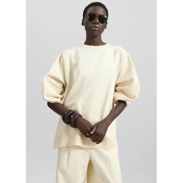 The Frankie Shop Wesra Knit Sweatshirt - Ecru - Oversized Minimalist Tops in Ivory - Shop at Luxury Shoes 