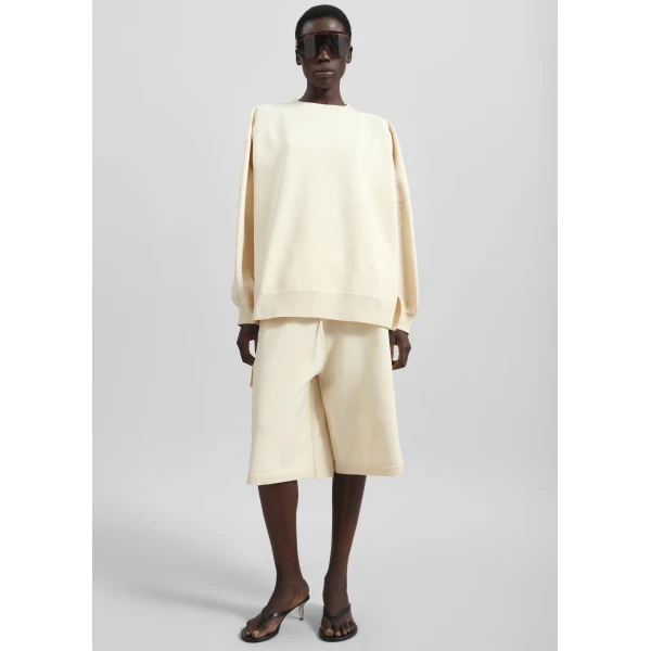 The Frankie Shop Wesra Knit Sweatshirt - Ecru - Oversized Minimalist Tops in Ivory - Shop at Luxury Shoes 