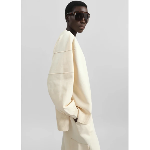The Frankie Shop Wesra Knit Sweatshirt - Ecru - Oversized Minimalist Tops in Ivory - Shop at Luxury Shoes 