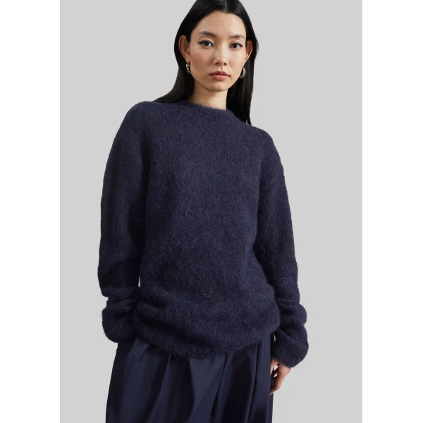 The Frankie Shop Willy Alpaca Knit Sweater - Navy - Oversized Minimalist Knitwear in Blue - Shop at Luxury Shoes 