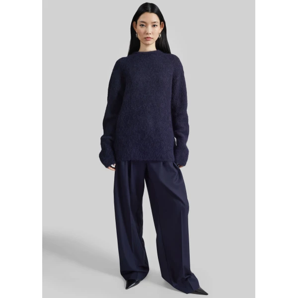 The Frankie Shop Willy Alpaca Knit Sweater - Navy - Oversized Minimalist Knitwear in Blue - Shop at Luxury Shoes 