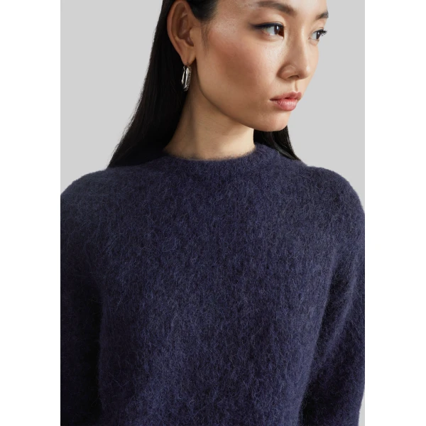 The Frankie Shop Willy Alpaca Knit Sweater - Navy - Oversized Minimalist Knitwear in Blue - Shop at Luxury Shoes 