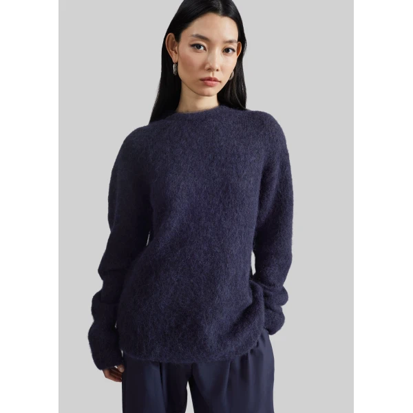The Frankie Shop Willy Alpaca Knit Sweater - Navy - Oversized Minimalist Knitwear in Blue - Shop at Luxury Shoes 