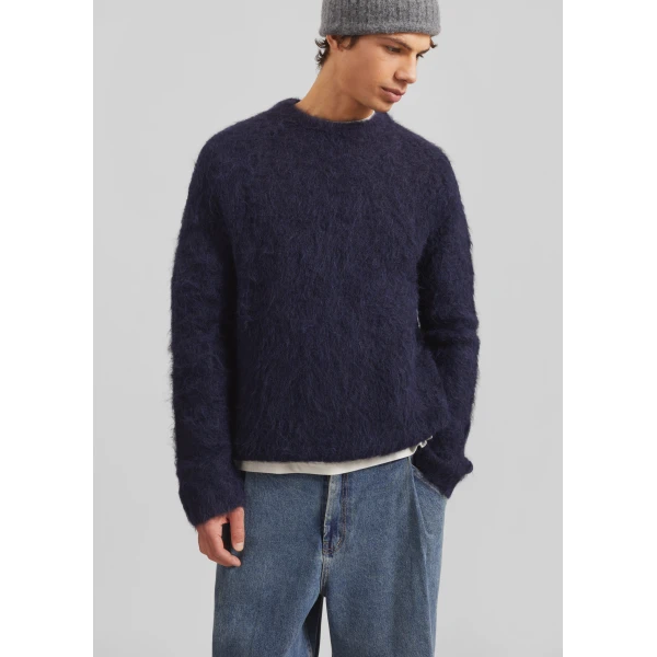 The Frankie Shop Willy Alpaca Knit Sweater - Navy - Oversized Minimalist Knitwear in Blue - Shop at Luxury Shoes 