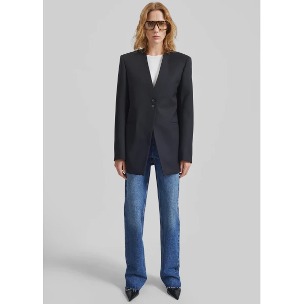 The Frankie Shop Winsen Collarless Blazer - Black - Oversized Minimalist Jackets in Black - Shop at Luxury Shoes 