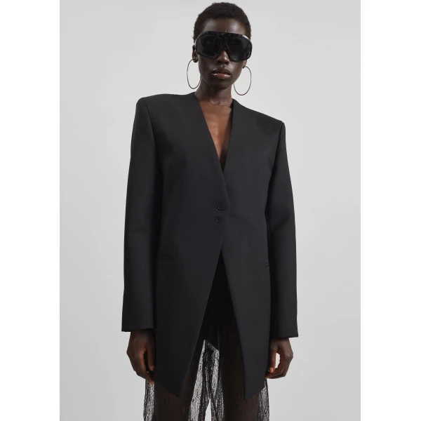 The Frankie Shop Winsen Collarless Blazer - Black - Oversized Minimalist Jackets in Black - Shop at Luxury Shoes 