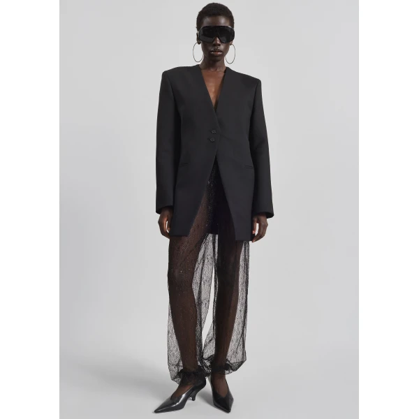 The Frankie Shop Winsen Collarless Blazer - Black - Oversized Minimalist Jackets in Black - Shop at Luxury Shoes 